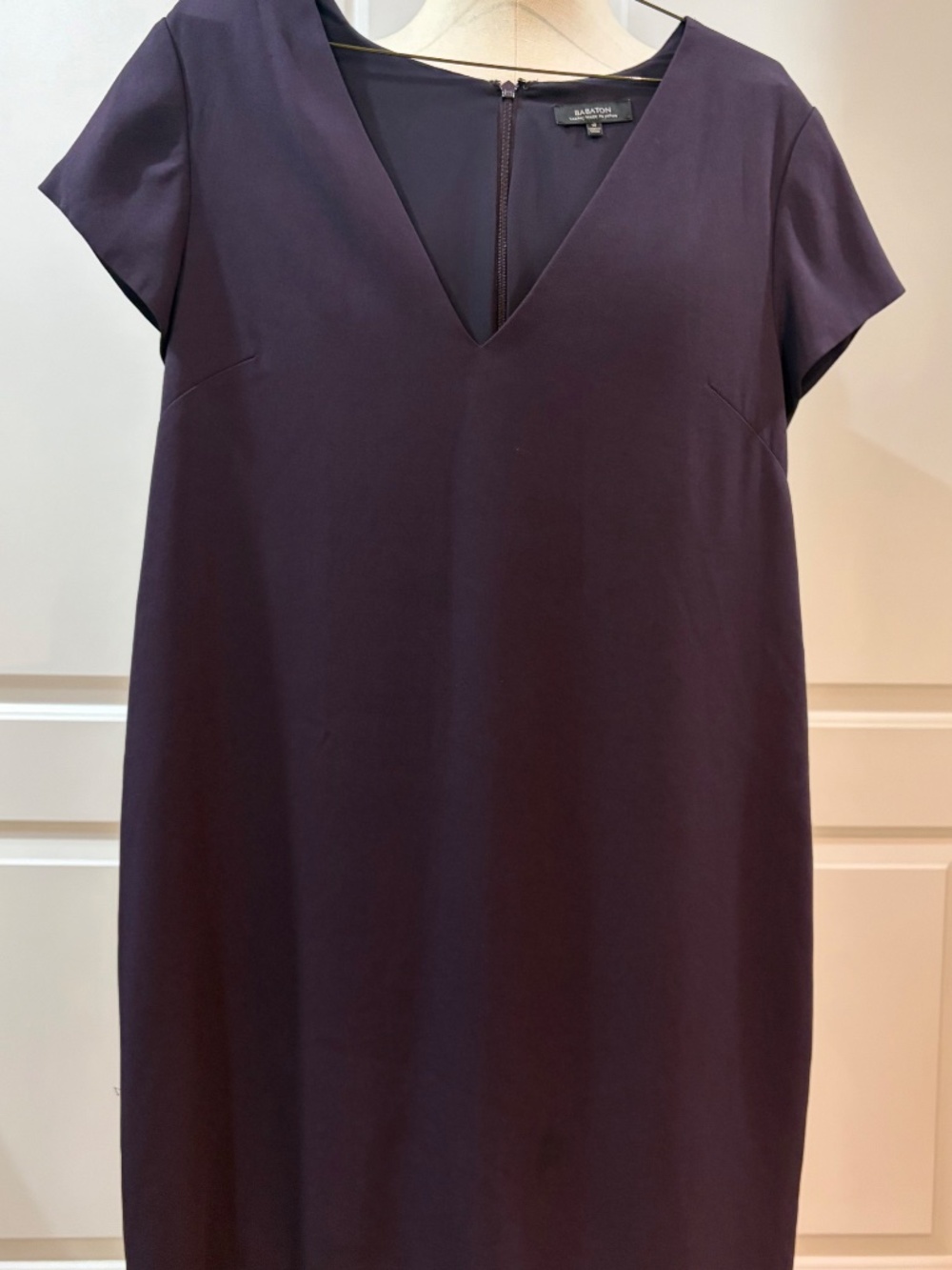 Aritzia Babaton Deep Plum Shift Dress Minimalist V-Neck Office Career Dress